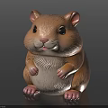 Cute 3D Brown And White Hamster Model Sitting On Black Glossy Surface