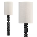 Modern Floor Lamp With Black Stacked Column Design And Beige Linen Shade