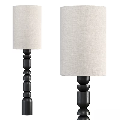 Modern Floor Lamp With Black Stacked Column Design And Beige Linen Shade 3d model