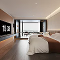Modern Hotel Guest Room With Twin Beds White Sheets Wooden Headboard Nightstands Pendant Lights