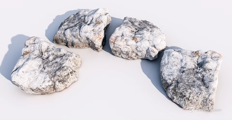 Three Natural Stones With Wooden Bases For Home Decor Display Pieces 3d model 