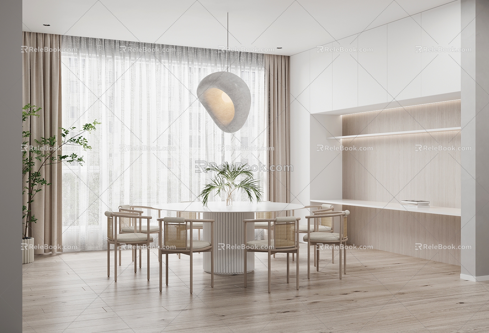 Dining Room Round Dining Table and Chair Chandelier 3d model