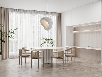 Dining Room Round Dining Table and Chair Chandelier 3d model