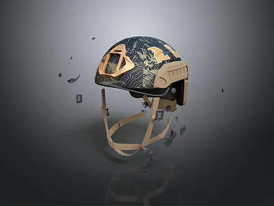 Advanced Tactical Military Helmet With Camouflage Pattern And Protective Gear Design 3d model