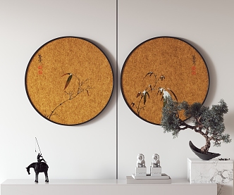 New Chinese Round Frame Painting Decorative Painting Hanging Painting 3d model