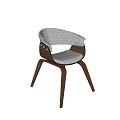 Modern Single Chair With Gray Linen Cushion Curved Backrest And Wooden Swivel Frame