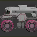 Rugged Off Road Terrain With Futuristic Vehicle And Large Pink Tires