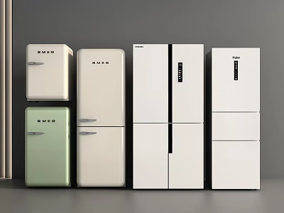 Smeg Refrigerators Freezers Display With Various Styles And Modern Color Designs 3d model