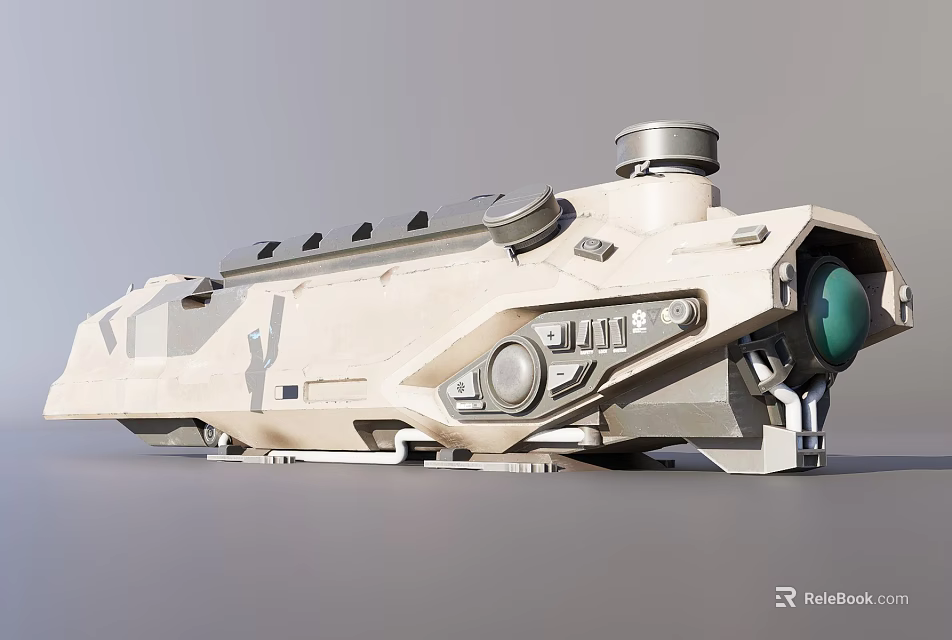 Futuristic Military Style Weapon With Camouflage Metal Design Multiple Openings And Green Lens 3d model 