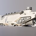 Futuristic Military Style Weapon With Camouflage Metal Design Multiple Openings And Green Lens