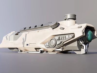 Futuristic Military Style Weapon With Camouflage Metal Design Multiple Openings And Green Lens 3d model