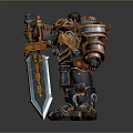 3D Fantasy Warrior Character with Blue Gold Armor Wielding Large Sword