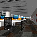 Spacious Public Office Space With Modern Open Layout Computer Workstations And Natural Lighting 3d model