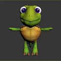 Cute Green Turtle Cartoon Character with Big Purple Eyes and Yellow Belly for Game Animation