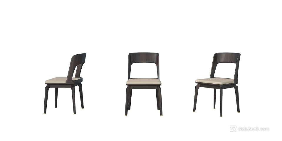 Modern Wooden Dining Chairs With Light Padded Seats And Simple Backrest Design 3d model 