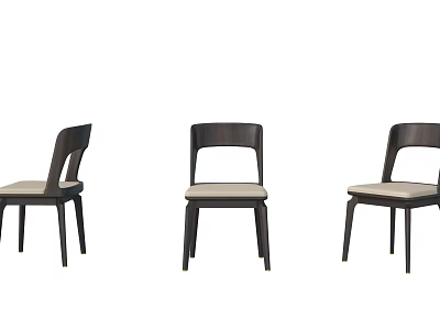 Modern Wooden Dining Chairs With Light Padded Seats And Simple Backrest Design 3d model