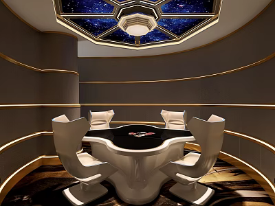 Hotel Mahjong Room Interior With Starry Sky Ceiling Modern Design Black Table And White Chairs 3d model