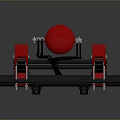 Industrial Mechanical Structure With Red Components And Black Frame Design