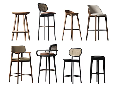 Various Design Bar Stools With Wooden Metal Frames And Upholstered Seats 3d model
