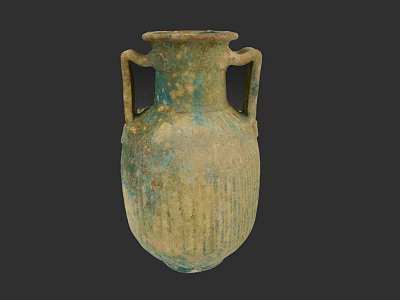 Antique Ceramic Vessel With Two Handles Textured Surface And Turquoise Earthy Tones 3d model
