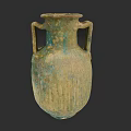 Antique Ceramic Vessel With Two Handles Textured Surface And Turquoise Earthy Tones