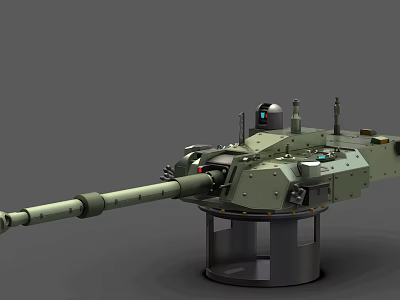 3D Rendered Military Tank Turret Weapon with Long Barrel Top Sensors and Circular Base 3d model