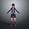 Game Movie 3D Character With Short Hair Hat Blue Jacket Purple Vest Shorts Purple Boots