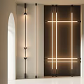 Minimalist Interior With Three Vertical Wall Lamps And Cross Shaped Illuminated Lines