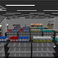 Supermarket General Merchandise Interior With Neatly Arranged Shelves And Various Products