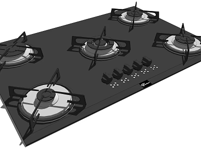Black Gas Cooktop With Multiple Burners And Control Knobs For Kitchen 3d model