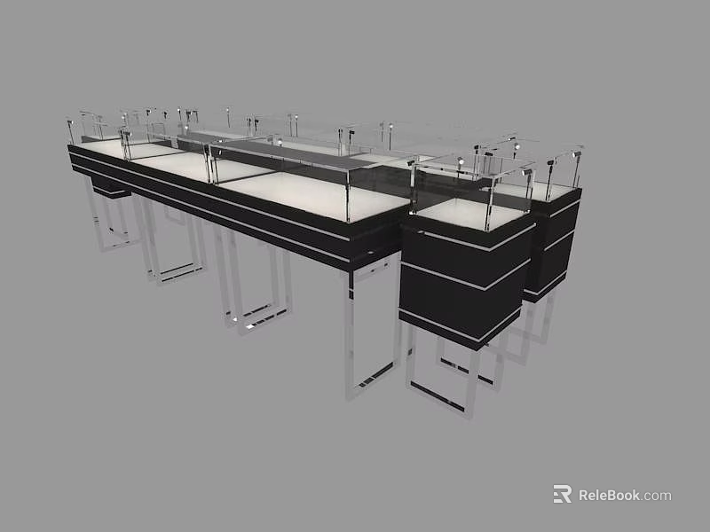 Modern Display Shelves With Glass Top And Black Cabinets For Retail Merchandise 3d model 