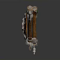 Vintage Powerful Weapon Wooden Shield With Central Emblem And Decorative Metal Axes On Both Sides