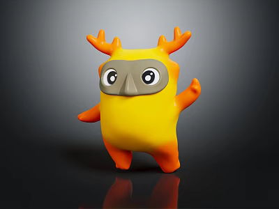 Adorable Cartoon Mythical Creature With Yellow Body Orange Antlers And Gray Mask 3d model
