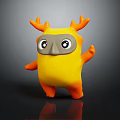 Adorable Cartoon Mythical Creature With Yellow Body Orange Antlers And Gray Mask