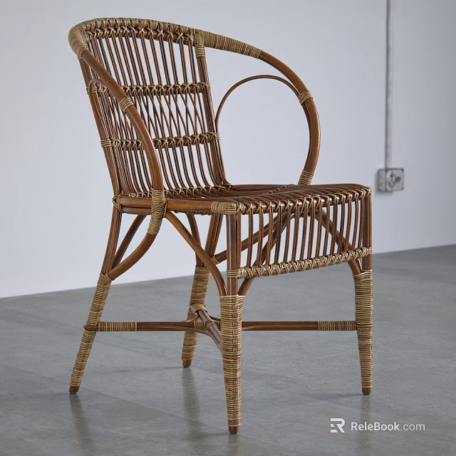 Handwoven Rattan Leisure Chair With Natural Style Armrest For Home Furniture Decor 3d model 
