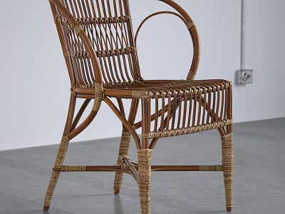 Handwoven Rattan Leisure Chair With Natural Style Armrest For Home Furniture Decor 3d model
