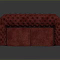Red Tufted Leather Two Seater Sofa With Wooden Legs And Armrests