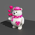 Art Installation of White Bear Sculpture with Pink Hat Scarf Hearts and Balloons