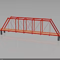 Red Truss Bridge Structure with White Striped Deck and Metal Frames