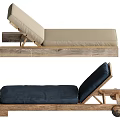 Wooden Lounge Chair with Adjustable Backrest Beige and Navy Blue Cushions