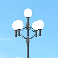 Classic Outdoor Street Light With Black Pole And Multiple Spherical Bulbs