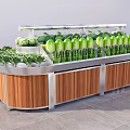 Curved Display Shelf with Illuminated Top for Arranged Fresh Vegetables in Supermarket
