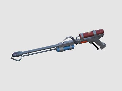 Futuristic Sci Fi Weapon with Red Blue Components Long Barrel and Handle Design 3d model