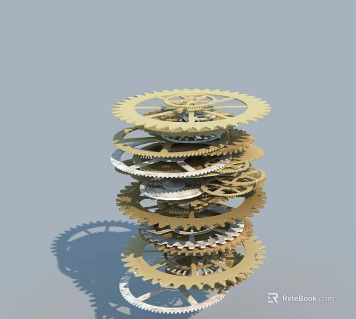 Mechanical Gear Components Stacked In Interlocking Structure With Metal Teeth And Rotating Design 3d model 