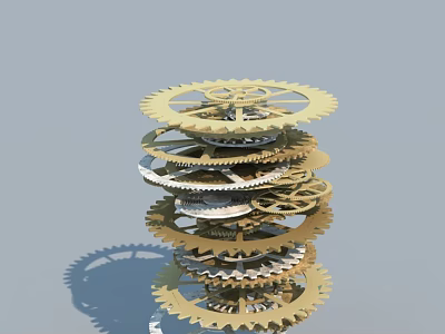 Mechanical Gear Components Stacked In Interlocking Structure With Metal Teeth And Rotating Design 3d model