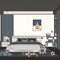 Modern Cozy Kids Bedroom Interior With Bed Desk Chair Stuffed Toys And Wall Art