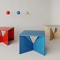Modern Geometric Red Blue And Beige Stools With Hanging Colored Balls 3d model