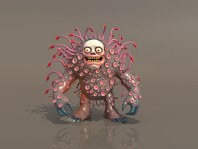3D Fantasy Monster Character With Tentacles Large Eyes And Circular Protrusions 3d model