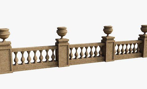 Building Stone Fence Railing 3d model