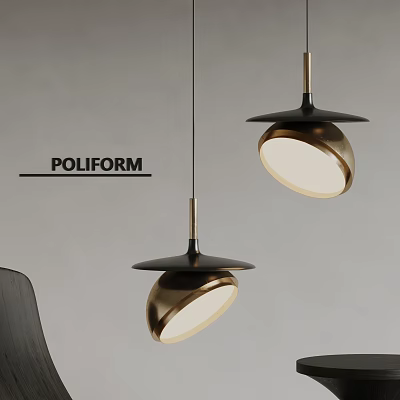 POLIFORM Modern Pendant Lights With Black And Gold Metal Circular Shades Design 3d model